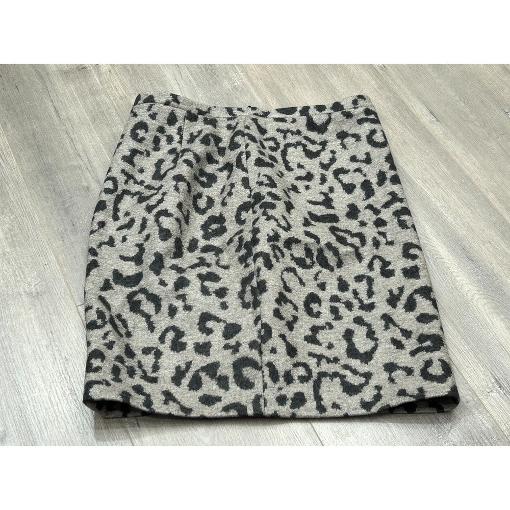 Max Mara Skirt Womens 10 Gray Black Leopard Print Wool Jersey Textured Pencil